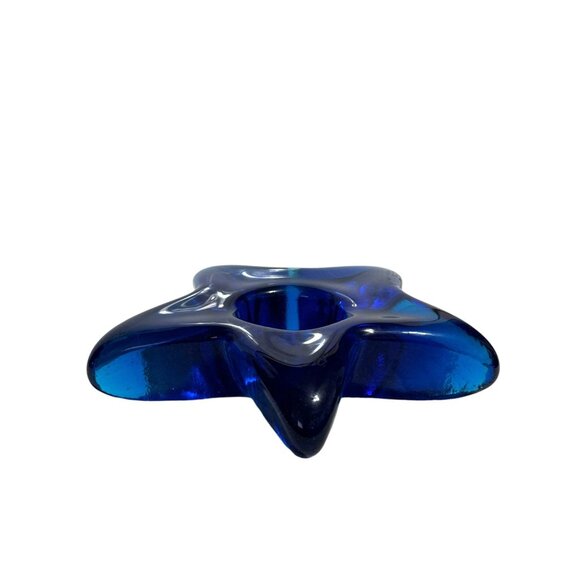 Handcrafted Cobalt Blue Glass Star-Shaped Candle Holder - Picture 6 of 7
